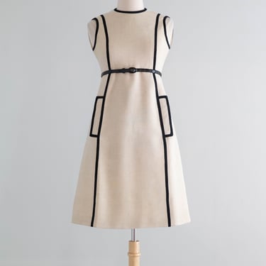 Iconic 1960's Geoffrey Beene Linen Shift Dress / S