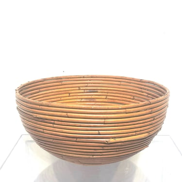 Pencil Reed Rattan Bowl - Mid-Century 1960's / 1970's Gabriela Crespi-style 