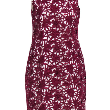 J.Crew Collection - Ivory &amp; Burgundy Floral Embroidered Overlay Sheath Dress Sz 6