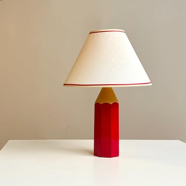 1980’s Red Pencil Table Lamp with Original Matching Red Shade. 