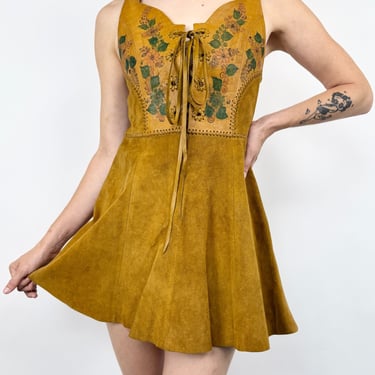 60s Char Hand Painted Leather Mini Dress