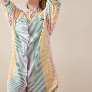 1980s India Cotton Striped Shirt Dress 