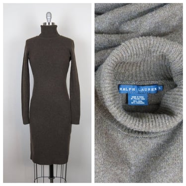 Vintage Ralph Lauren knit dress sweater turtle neck wool cashmere small 