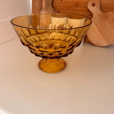 Vintage Amber Large Footed Hazel Atlas Thumprint Trifle Bowl 