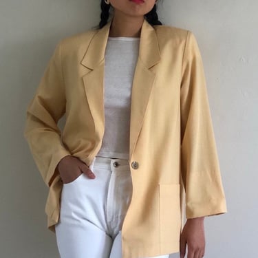 90s relaxed blazer / vintage buttercream yellow woven rayon lightweight single button slouchy oversized blazer | Large 