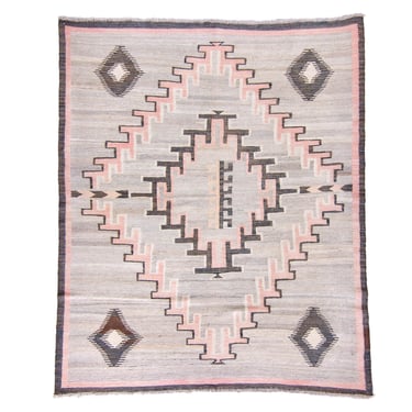 Contemporary 5’3” x 6’4” Navajo Tribal-Style Kilim Geometric Medallion Grey Pink Hand Woven Rug - FREE DOMESTIC SHIPPING 
