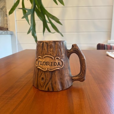 Florida Souvenir Mug 1960s vintage Faux Wood Bois Gift 