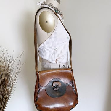 Vintage 70’s Large leather purse, hippie boho style 