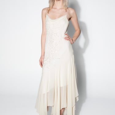 Ivory Silk Hong Ni Beaded Dress