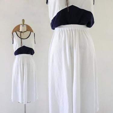 casual knit skirt - 28-40 - vintage womens white weekend Saturday simple minimal midi skirt with pockets 90s y2k 