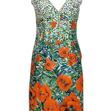 Milly - Green, Orange, & White Floral Print Sleeveless Cocktail Dress Sz 6