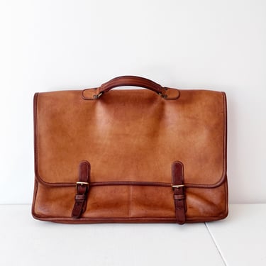 1980s Brown Leather Coach Bag Attache / 80s Cognac Flap Top Briefcase Bag / Vintage Rustic Leather Bag Men's Career Bag 
