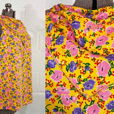 Vintage Yellow Floral Kerchief Collar Top Sleeveless Tank Shirt 1970s 70s Plus Size Curvy Volup XXL XL 1XL 2X 2XL 