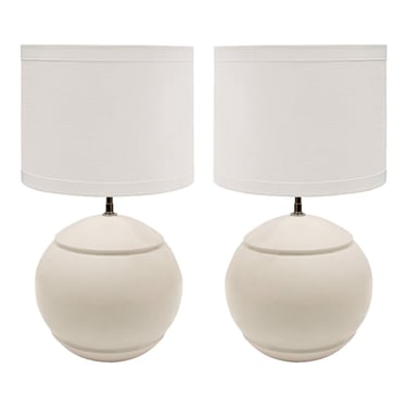 Pair of Artisan Glazed Ceramic Orb Table Lamps 1970s