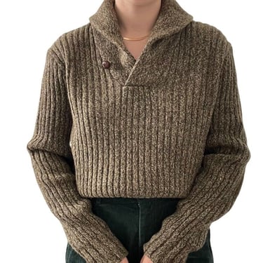 Ralph Lauren Rugby Green Wool Ribbed Cowl Neck Elbow Patch Equestrian Sweater 