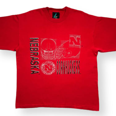 Vintage 90s Logo Athletic University of Nebraska Cornhuskers Football Single Stitch Graphic T-Shirt Size Large 