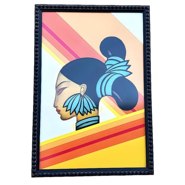 Art Deco "Hill Woman of Assam" 1927 Print by Frank McIntosh in Black Frame 