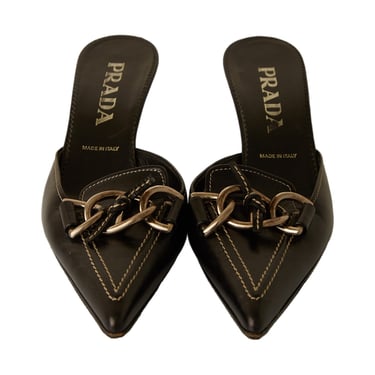 Prada Black Leather Buckle Kitten Heels