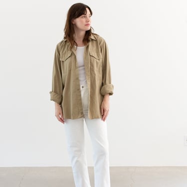 Vintage Lightweight Khaki Long Sleeve Button up Work Shirt | Tan Beige Simple Studio Shirt | Cotton Poplin Painter Smock | M | K008 