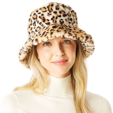 Leopard Print Faux Fur Bucket Hat