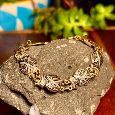 Damascene Bracelet Panel Link Copper Vintage Retro Jewelry Spain Gift 