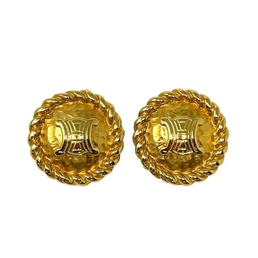 Celine Gold Logo Button Earrings