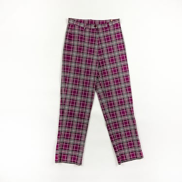 1990s / y2k lightweight purple plaid pants / Small / 26 Waist / Clueless / Grunge / Checker / Slim / Straight / High Waist / Loud / 00s / 