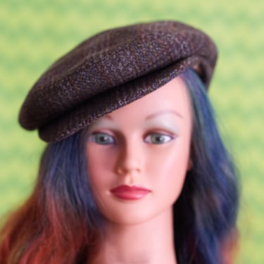 Vintage 1960s Newsboy Cap Hat | Brown Wool Tartan Tweed | Moffat and Kilmahog Scottish Scotland 