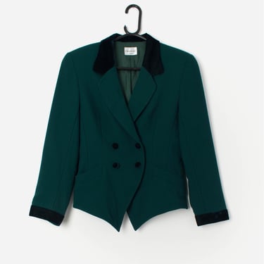 Vintage forest green wool blazer, Caroline Charles retro jacket - Small 