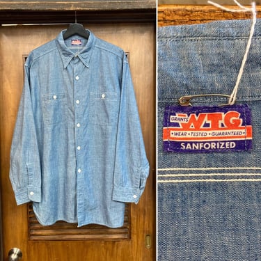 Vintage 1950’s Size XL WTG Chambray Workwear Shirt, 50’s Work Shirt, Vintage Clothing 