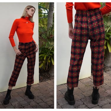 Vintage Corduroy Trousers / Flannel lined High Waist Slacks / Vintage Pants / 1970s Vintage Trousers / Elastic Waist Corduroys with Pockets 
