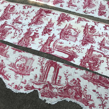 French Linen Toile de Jouy Pelmets, Curtain Panels, Rare 18th C, Early 19th C, French Historical Textile Collectors, Chateau Decor 