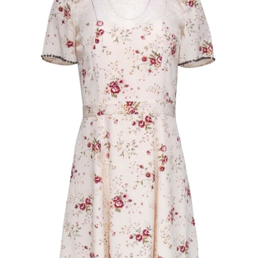 The Kooples - Cream Floral Silk Short Sleeve Mini Dress Sz XS