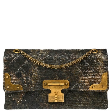 Chanel Black Lacquer Tweed Mademoiselle Lock Double Flap Shoulder Bag