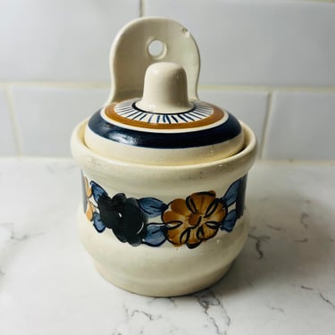 Vintage Mid Century Polish Pottery Floral Salt Box with Lid and Ready to Hang by LeChalet