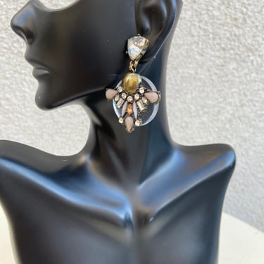 Vintage Art Deco style dangle earrings rhinestone stones plastic brass pierced by Baublebar 3 1/4” 