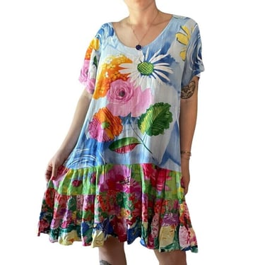 Vintage Womens 1990s Jams World Colorful Floral Hawaiian Beach Mini Dress XXL 