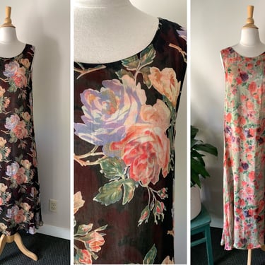 Vintage 1990s Reversible Floral Sleeveless Dress | Size S/M 