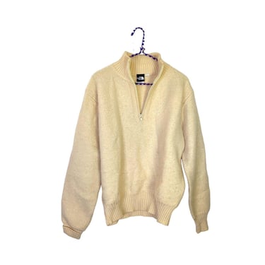 Vintage The North Face Womens Size Large Cream Beige Boiled Wool Sweater Jacket 