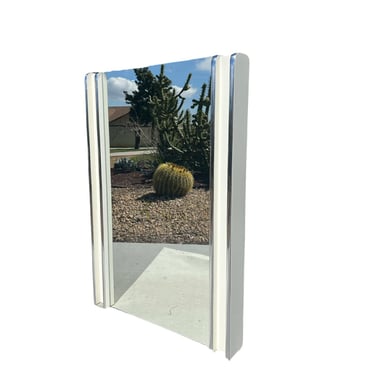 Mid century modern large space age 70s postmodern 80s tall wall white mirror chrome 1980s modern 1970s 