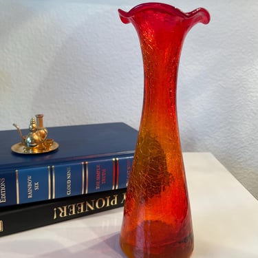 Vintage KanaWha Crackle Glass Vase Amberina | Amberina Crackle Glass Bud Vase 