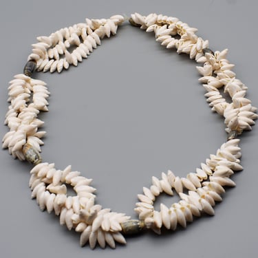 70's nassa & olive shell modified lei necklace, 3 tier snail shells gathered garland boho necklace 