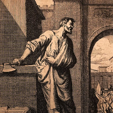Louis Du Guernier Etching of Beheading and Man with an Axe -Early 1700s - Morbid Print - Rare European Engraving 