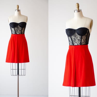 red wool mini skirt | 70s 80s vintage Evan Picone dark academia preppy short wool miniskirt 