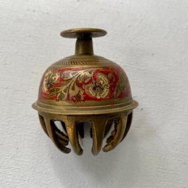 Vintage Sarna Bells Of India, Indian Brass Etched Claw Bell, Prayer Bell, Floral Design, Zen, Boho, Meditation 