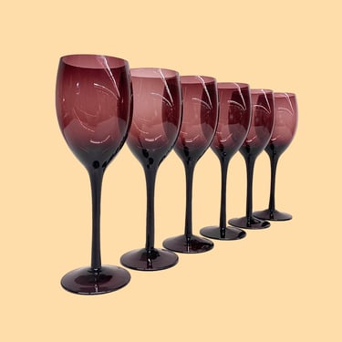 Vintage Wine Glasses Retro 1990s Contemporary + Purple + Glass + Set of 6 + Standard Red + Stemware + Barware + Drinking + Modern Glassware 