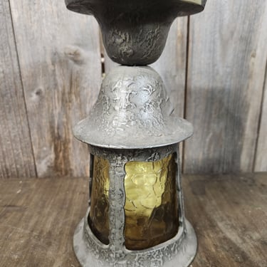 Vintage Flush Mount Light with Yellow Textured Glass 5.5" x 10"