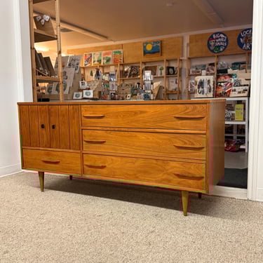 Free shipping within continental shipping US - 1960s Mid-Century Modern Possibly Teak Credenza / Dresser with Sculpted Pulls 