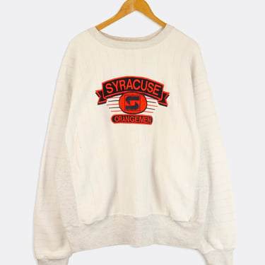 Vintage Varsity Syracuse Orangemen Embroidered And Silky Orange Lettering Navy Background And Stripes Behind Logo Sweatshirt Sz L