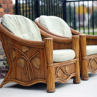 Vintage handmade Reeded Bamboo Oversized 1970s Crespi Style Club Chairs | Set of 2 | Imported from Singapore 